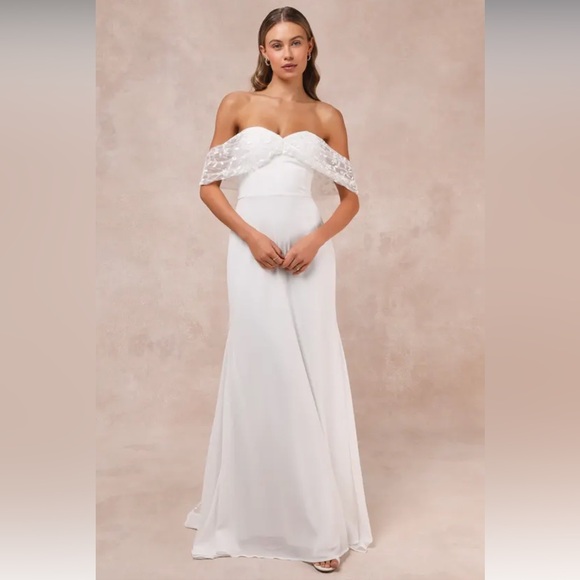 NWT Lulus Beloved Beginning White Embroidered Off-the-Shoulder Maxi Dress